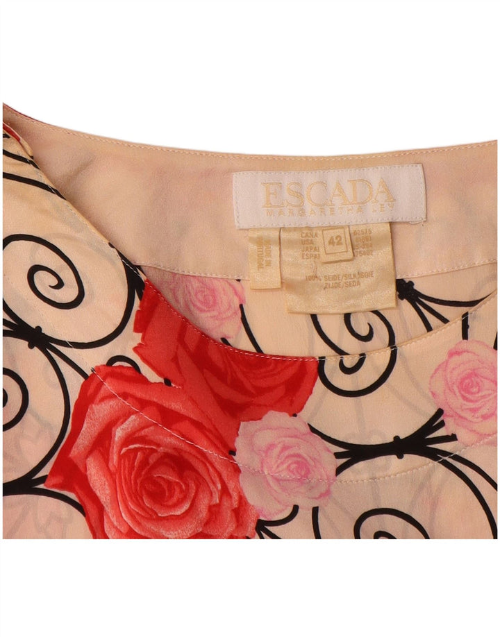 Escada Dame Bluse Top EU 42 Stor Flerfarvet Blomster Silke