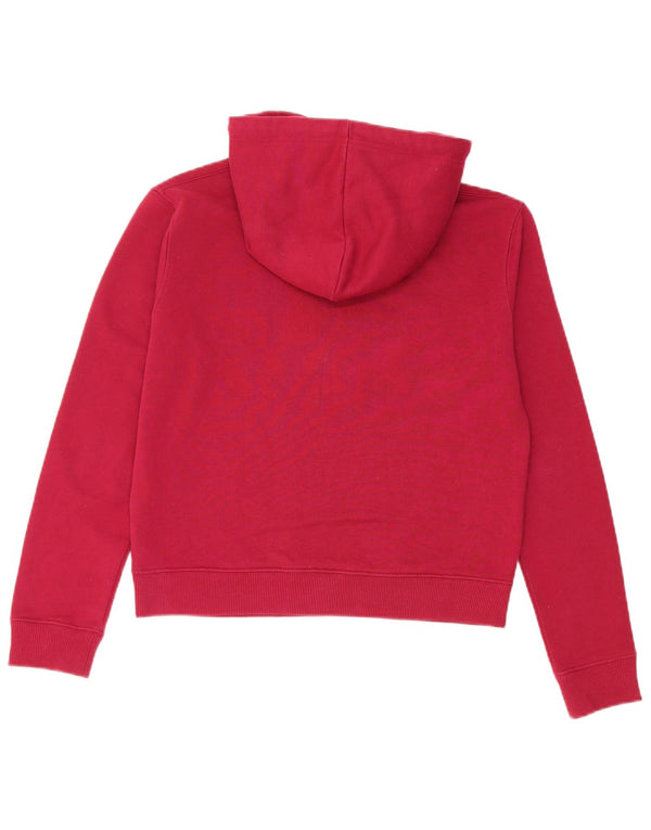 Calvin Klein Jeans Dame Crop Graphic Hoodie Jumper UK 10 Small Burgundy