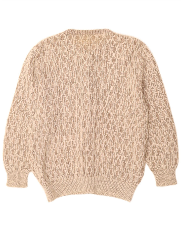 Vintage Dame Cardigan Sweater UK 14 Stor Grå Geometrisk