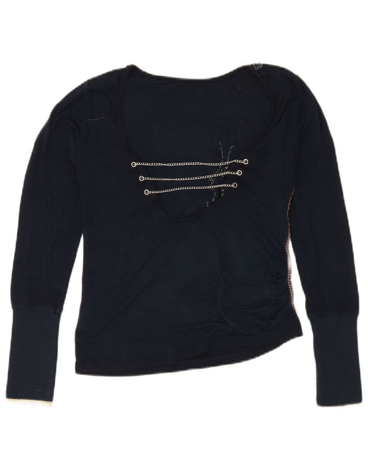 Kor@Kor kvinders abstrakt mønster top langærmet UK 10 Small Navy Blue