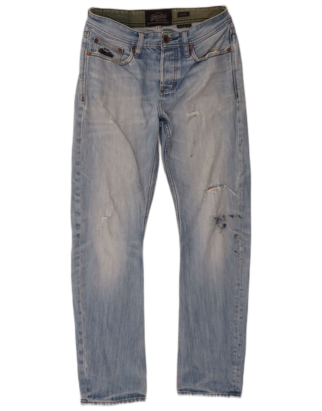 Superdry Men Distressed Loose Jeans W30 L30 Blue Cotton