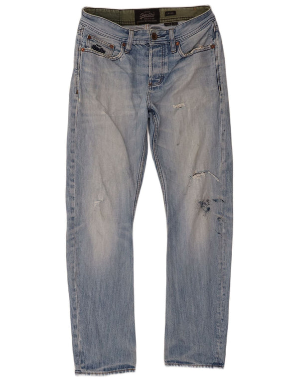 Superdry Men Distressed Loose Jeans W30 L30 Blue Cotton