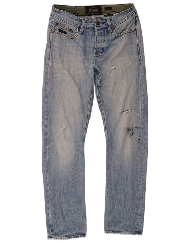Superdry Men Distressed Loose Jeans W30 L30 Blue Cotton
