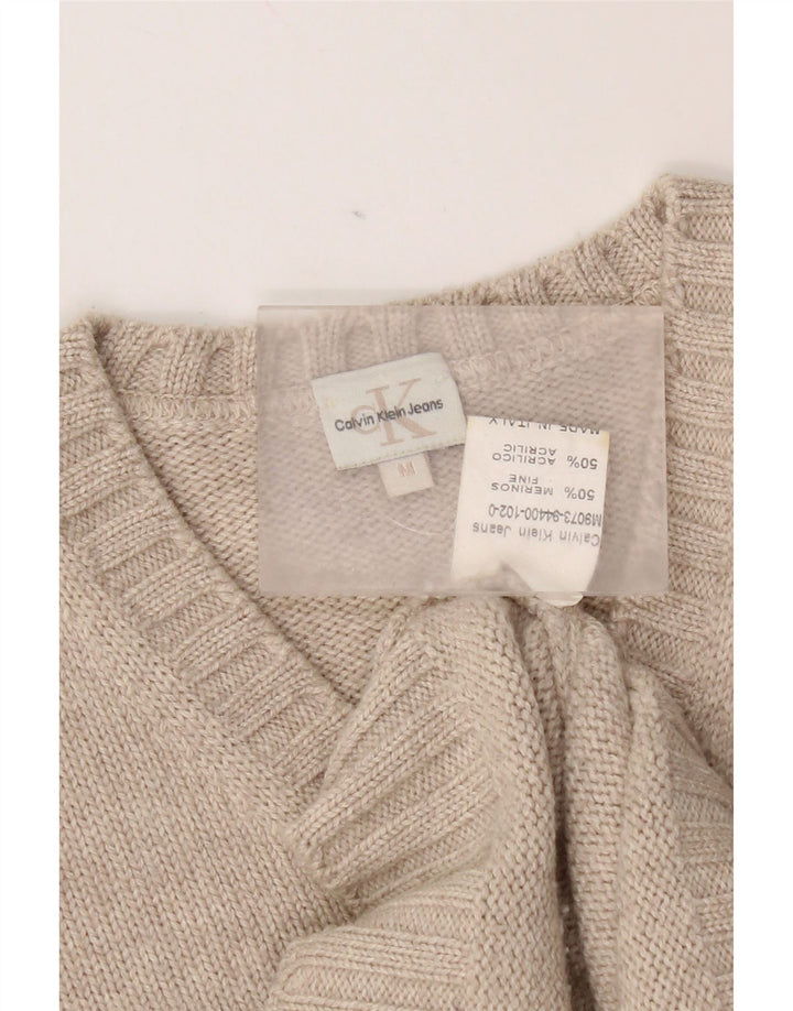 Calvin Klein Herre V-hals sweater Medium Beige Merino Uld