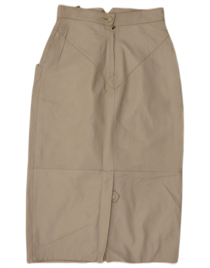 C&A Dame Midi Læder Nederdel EU 40 Medium W28 Beige Læder