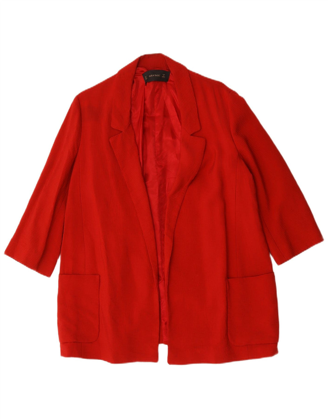 Zara Dame 3/4 ærmet åben blazerjakke UK 16 Large Red