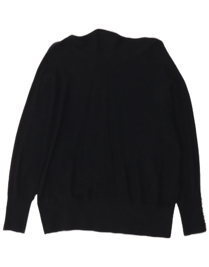 MINT FLØJEL Dame Oversized Boat Neck Jumper Sweater UK 14 Medium Sort