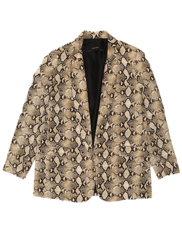 Zara Dame Blazer Jacket UK 14 Large Beige Animal Print Polyester