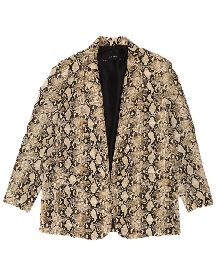 Zara Dame Blazer Jacket UK 14 Large Beige Animal Print Polyester