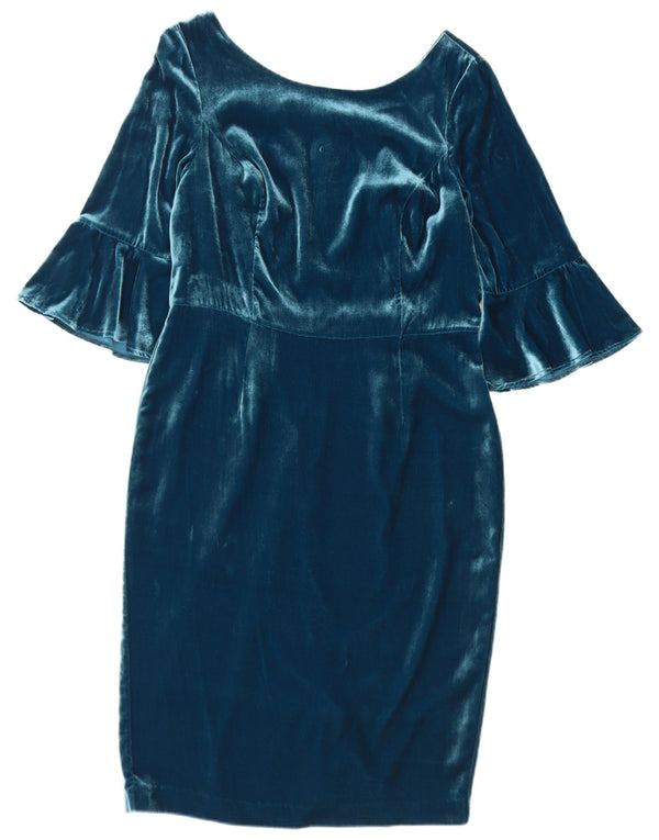 Boden Dame 3/4 ærmet Velour Skede Kjole UK 12 Medium Blue Viscose