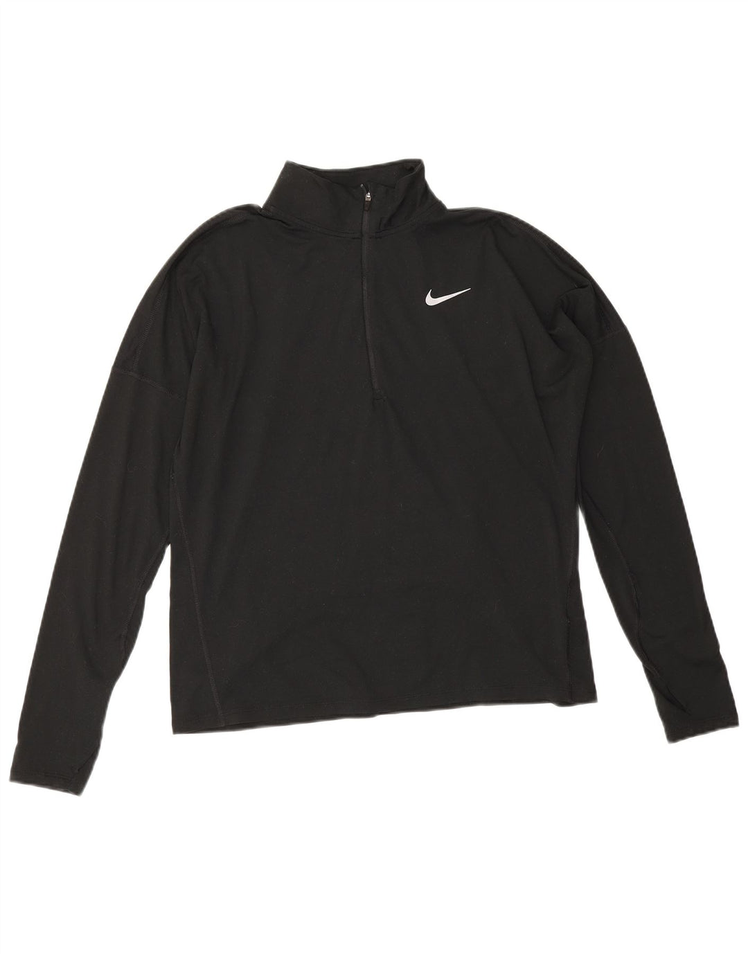 Nike Dame Dri Fit Pullover med lynlås-hals Træningsdragt Top UK 14 Medium Sort