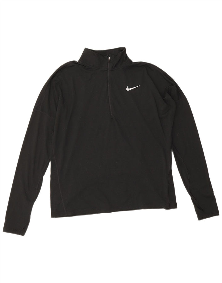 Nike Dame Dri Fit Pullover med lynlås-hals Træningsdragt Top UK 14 Medium Sort