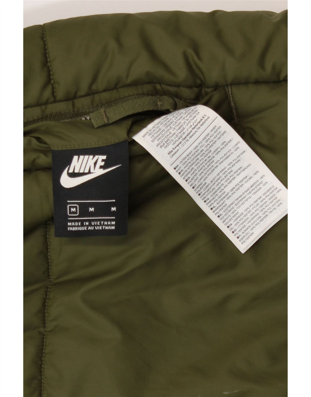 Nike Dame grafisk vendbar polstret frakke UK 14 Medium Khaki Polyester