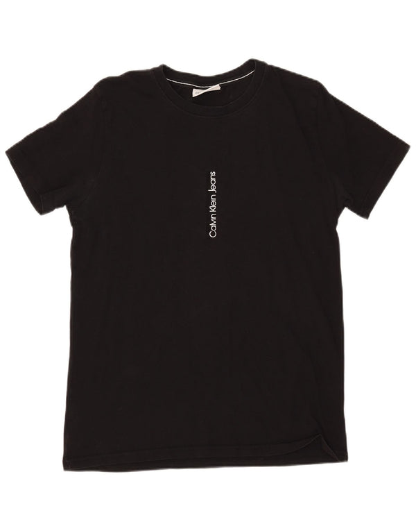 Calvin Klein Jeans Dame Grafisk T-Shirt Top UK 14 Medium Sort Bomuld