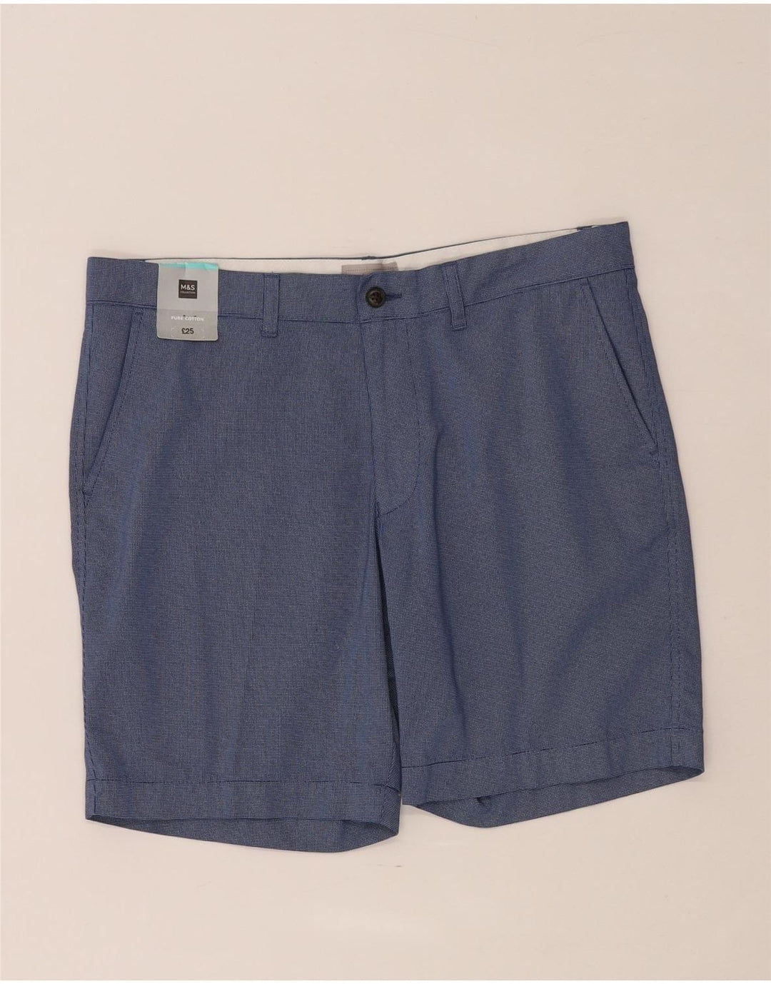 Marks & Spencer Chino-shorts til mænd W34 Stor blå plettet bomuld