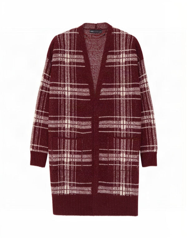 Marks & Spencer Dame Longline Cardigan Sweater UK 14 Medium Burgundy