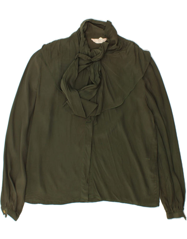 VINTAGE Womens Front Tie Shirt Blouse IT 42 Medium Khaki