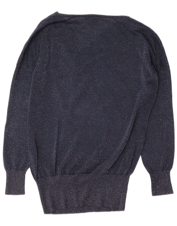 Oasis Dame Boat Neck Jumper Sweater UK 16 Large Navy Blue Flecked Viscose