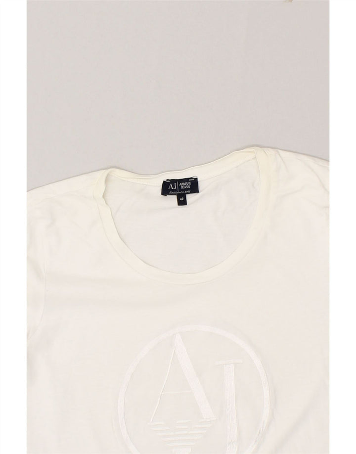 ARMANI JEANS Womens Graphic T-Shirt Top IT 42 Medium White Vintage Armani Jeans and Second-Hand Armani Jeans from Messina Hembry 