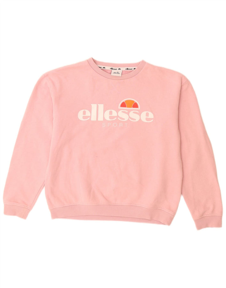 ELLESSE Grafisk Sweatshirt Jumper til kvinder UK 12 Medium Pink Bomuld