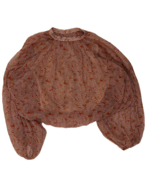 Zara Dame Crop Langærmet Crop Bluse Top UK 10 Small Brown Paisley