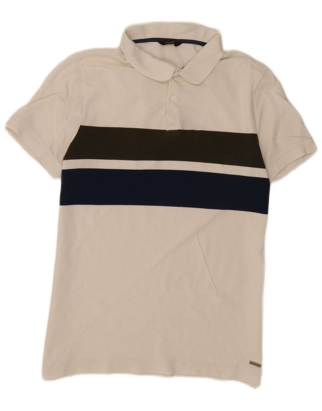 Massimo Dutti Mens Polo Shirt Large White Colourblock