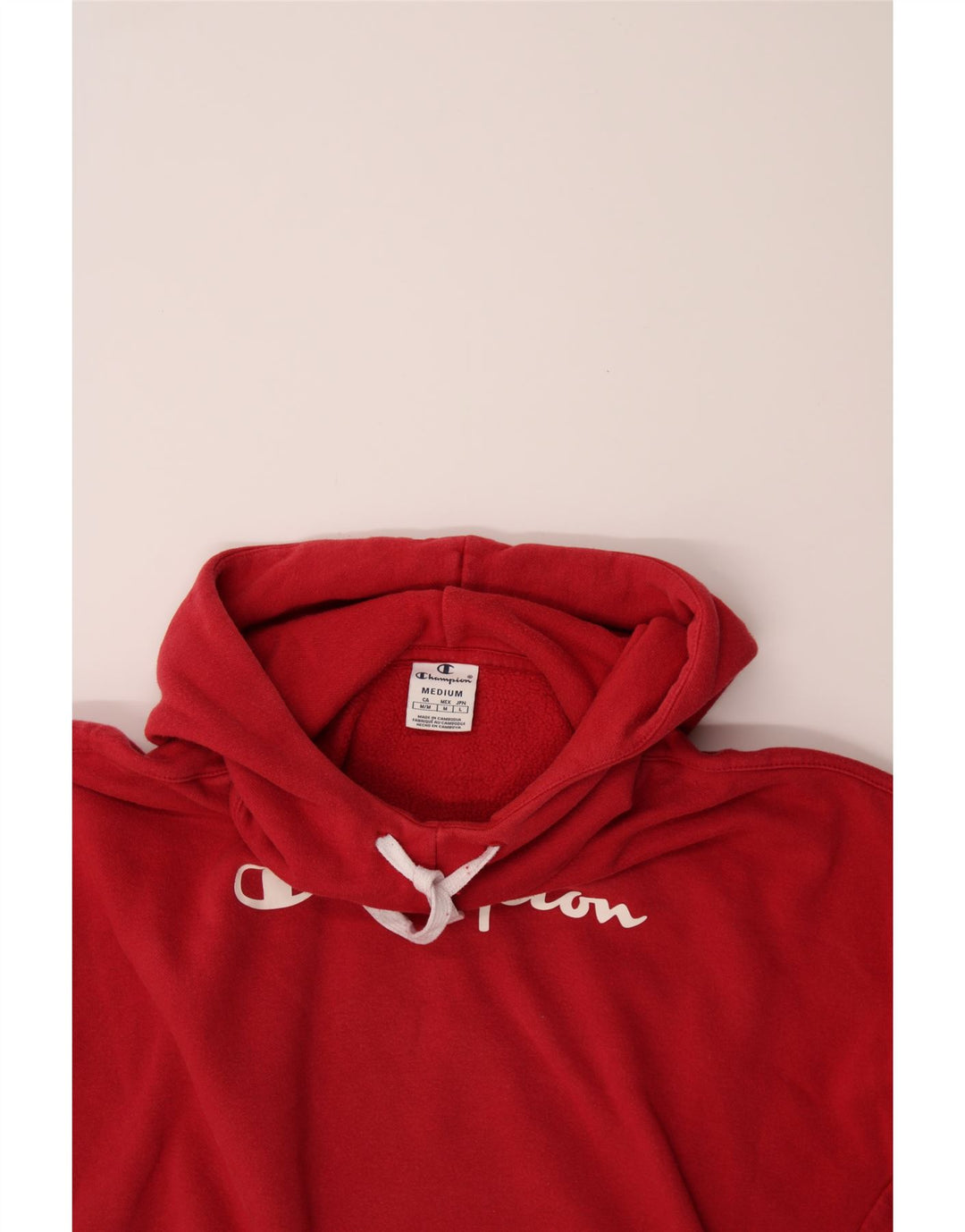 CHAMPION Womens Oversized Graphic Hoodie Jumper UK 14 Medium Red Cotton Vintage Champion and Second-Hand Champion from Messina Hembry 