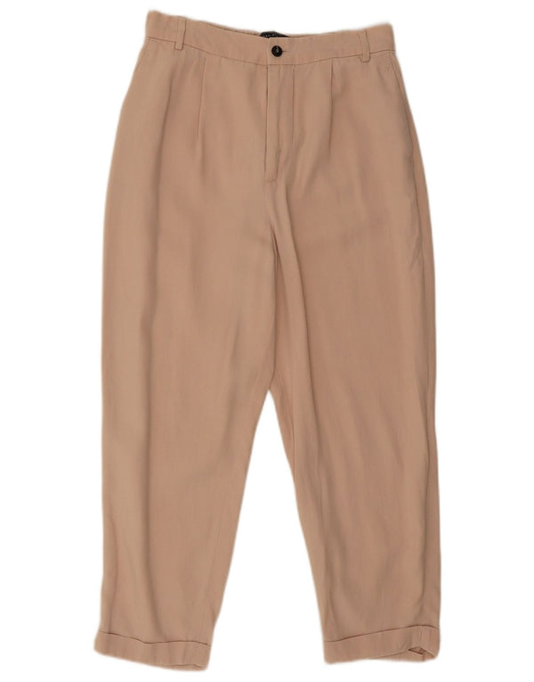 Zara Dame Højtalje-Pegged Capri Bukser Small W26 L22 Pink Lyocell