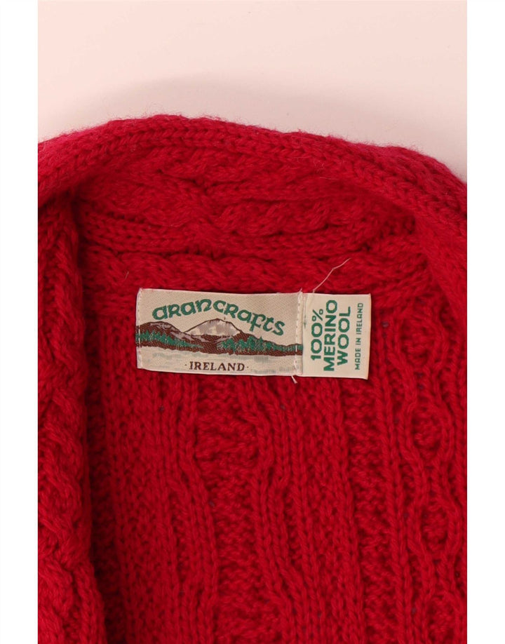 Aran Crafts Dame Cardigan Sweater UK 14 Medium Rød Merinould