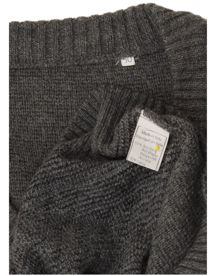 Vintage Herre V-hals sweater IT 50 Medium Grå Argyle/Diamant Akryl