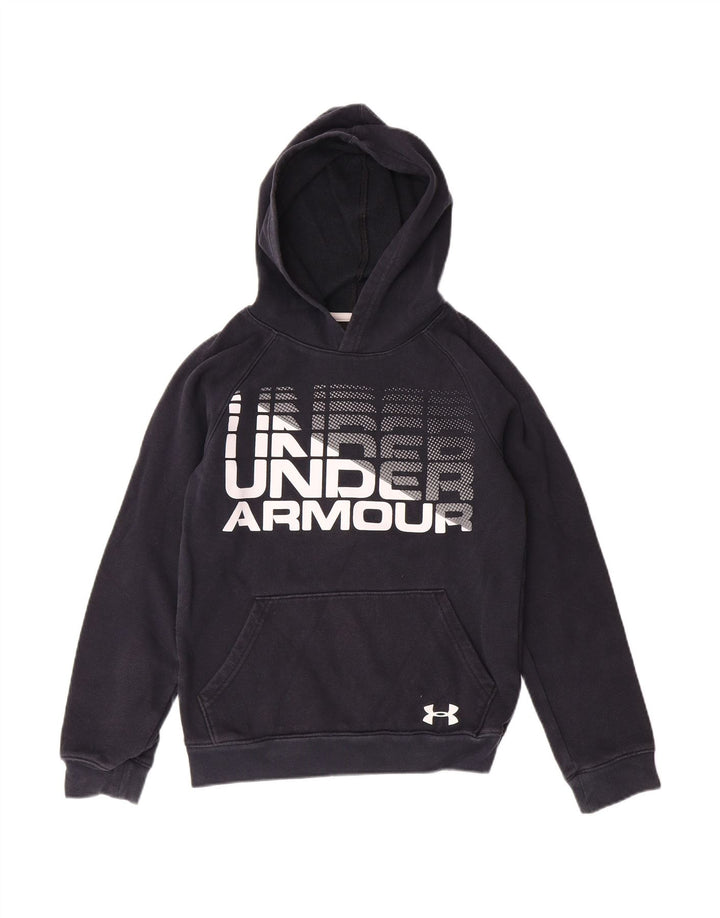 UNDER ARMOUR Boys Cold Gear Hoodie Jumper 9-10 Years Medium Navy Blue