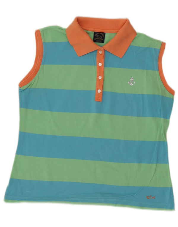 Paul & Shark Dame Yachting Crop Polo Shirt UK 10 Small Blue Striped