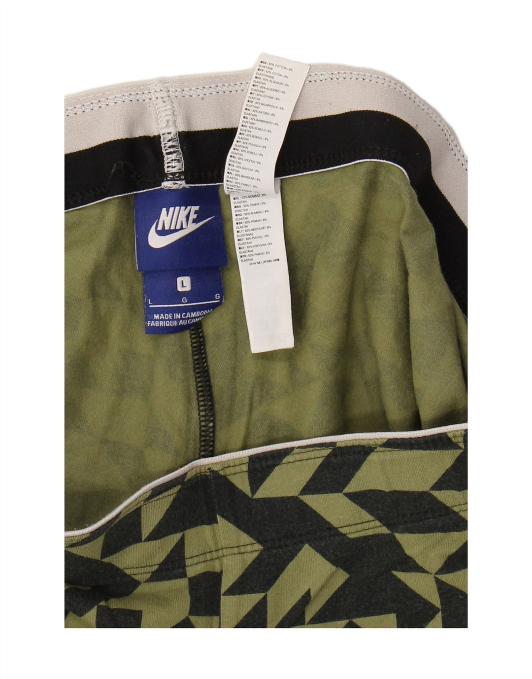 NIKE Dame Leggings UK 14 Stor Khaki Geometrisk Bomuld