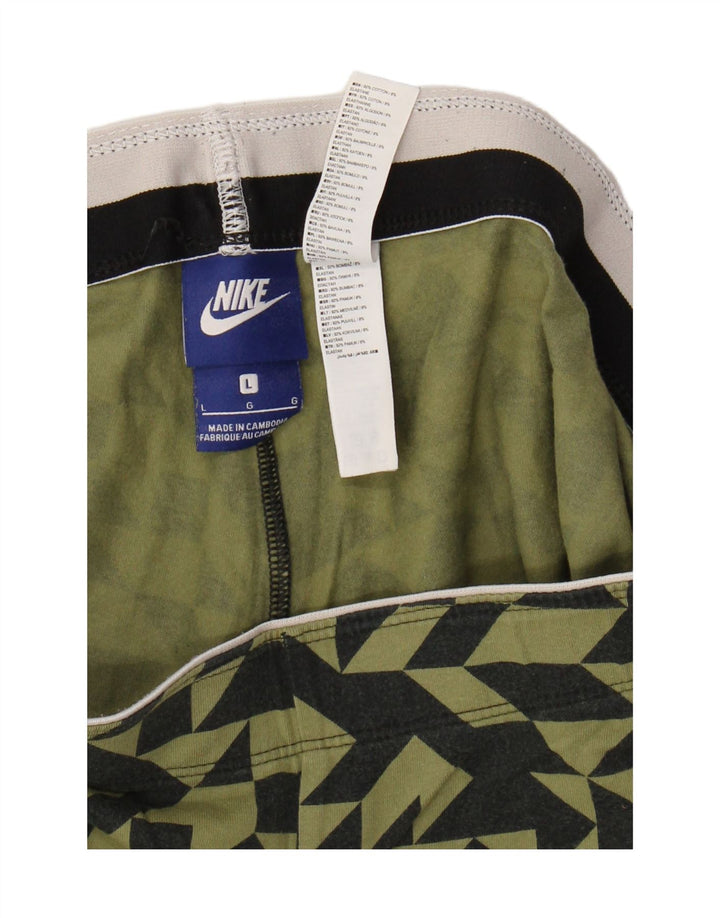 NIKE Dame Leggings UK 14 Stor Khaki Geometrisk Bomuld