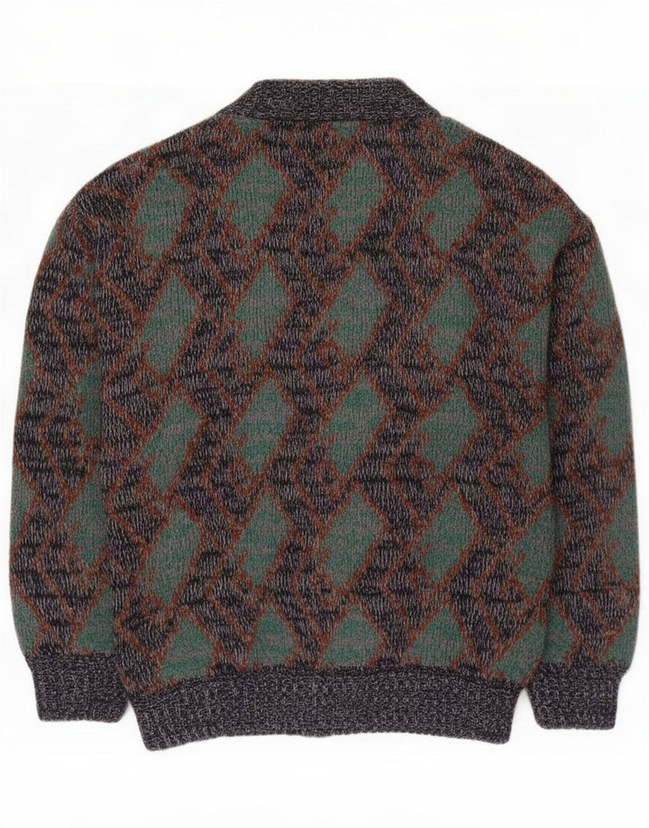 Vintage herre cardigan sweater Medium Flerfarvet Argyle/Diamond Wool