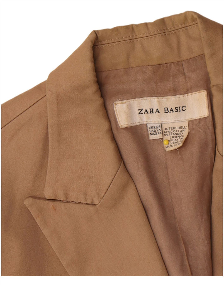 Zara Dame 1 Knap Blazer Jakke UK 6 XS Brun Bomuld
