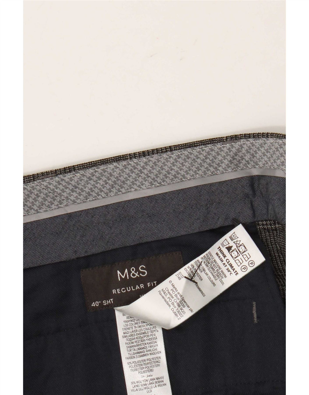 Marks & Spencer Herre Straight Regular Fit Suit Bukser W40 L29 Grå ternet