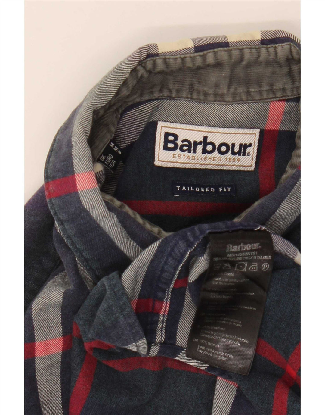 Barbour herre skræddersyet pasform flannel skjorte medium marineblå plaid bomuld