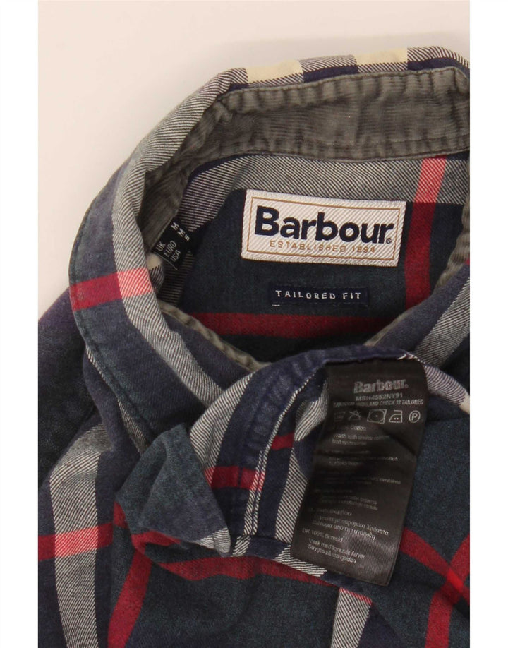Barbour herre skræddersyet pasform flannel skjorte medium marineblå plaid bomuld