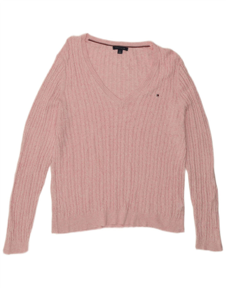 Tommy Hilfiger Dame V-hals sweater UK 16 Large Pink Bomuld