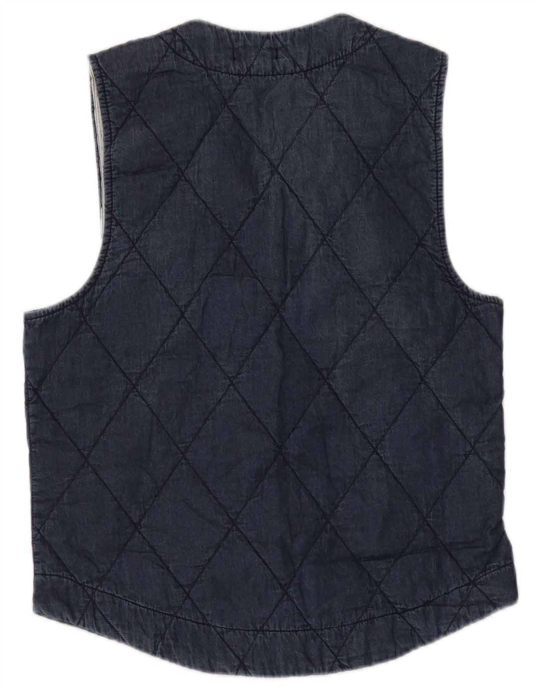 Vintage Dame Quilted Gilet UK 12 Medium Navy Blue Cotton
