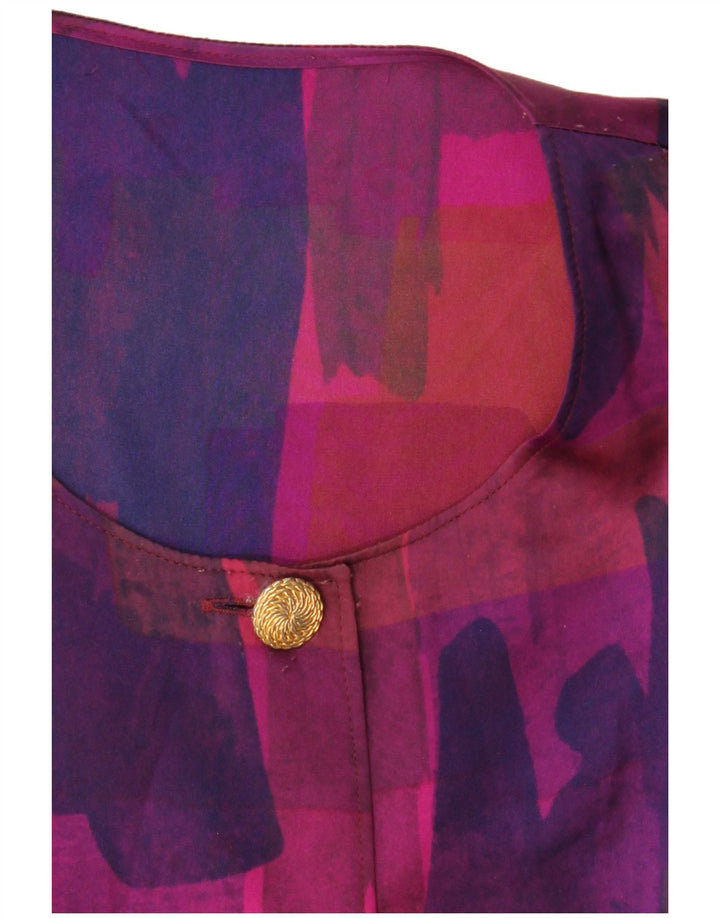 VINTAGE kvinders abstrakt mønster skjortebluse med 3/4 ærmer UK 18 XL Lilla