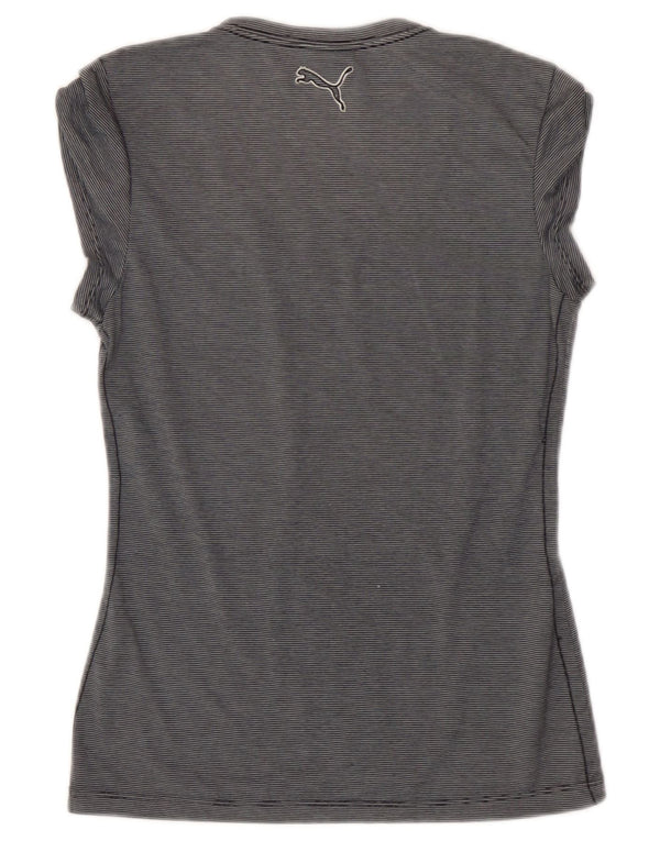 Puma Grafisk T-Shirt Top UK 8 Small Navy Blue Stribet