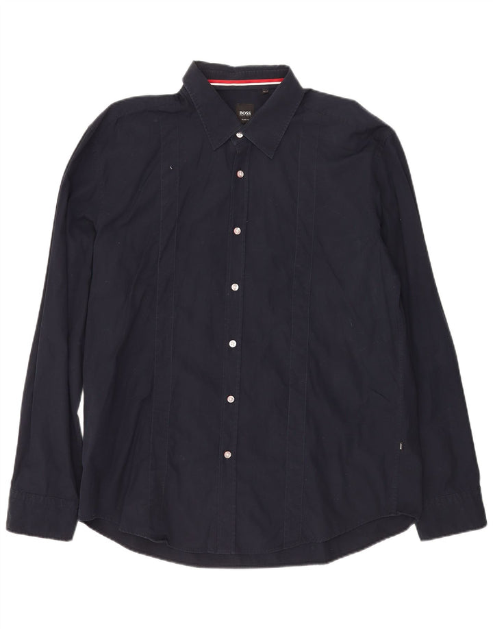 Hugo Boss herre Slim Fit skjorte 2XL marineblå bomuld