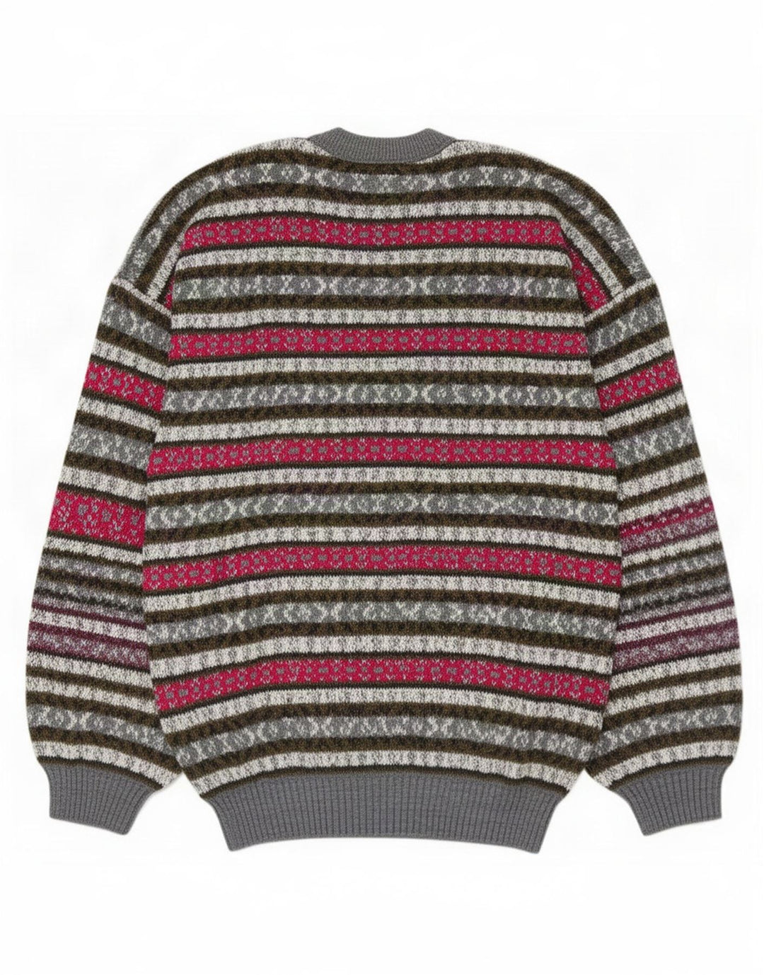 Vintage herre sweater med rund hals, medium flerfarvet Fair Isle uld