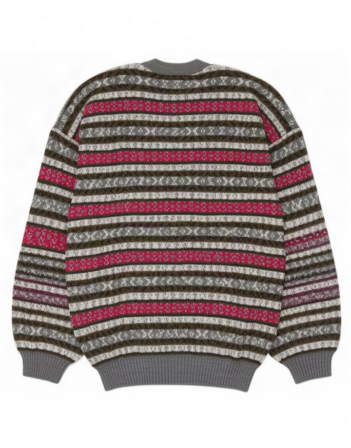 Vintage herre sweater med rund hals, medium flerfarvet Fair Isle uld