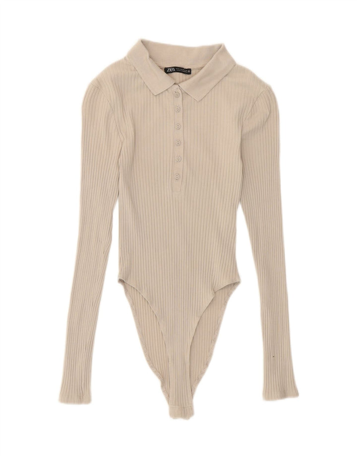 Zara langærmet bodysuit til kvinder UK 8 Lille beige bomuld