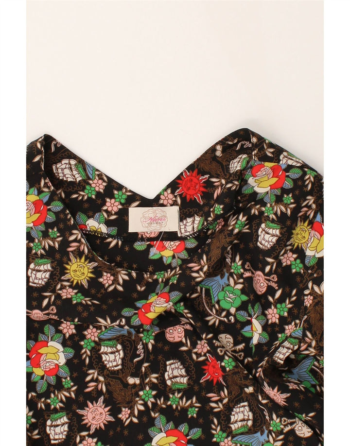 VINTAGE Womens A-Line Dress UK 12 Medium Black Floral Vintage Vintage and Second-Hand Vintage from Messina Hembry 