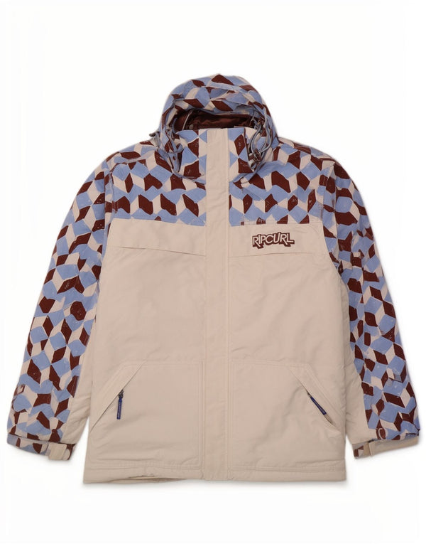 Rip Curl Herre Hooded Windbreaker Jacket UK 40 Large White Geometric Sports