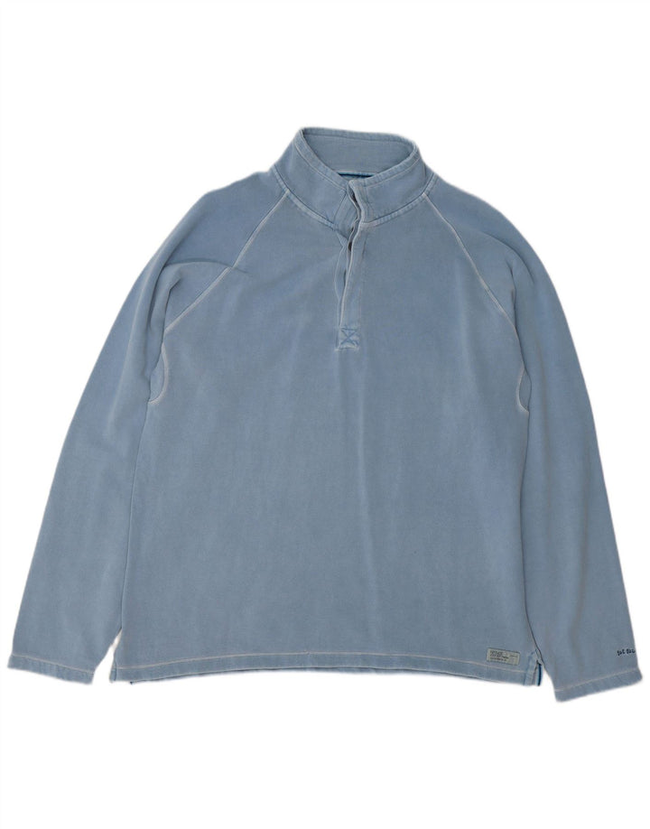 Fat Face Herre Button Neck Sweatshirt Jumper Stor Blå Bomuld